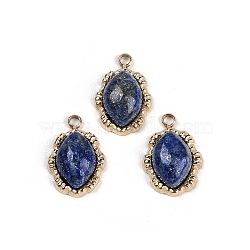 Natural Lapis Lazuli Oval Charms, with Ion Plating(IP) 304 Stainless Steel Findings, Real 18K Gold Plated, 14x10x5mm, Hole: 1.2mm(STAS-I325-144G-02)