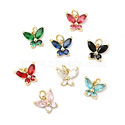 Rack Plating Brass Micro Pave Cubic Zirconia Charms, with Jump Ring, Cadmium Free & Lead Free, Real 18K Gold Plated, Butterfly Charms, Mixed Color, 12.5mm, Hole: 3mm(ZIRC-I059-14G)