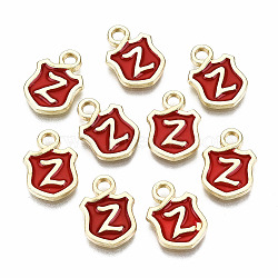 Alloy Enamel Charms, Cadmium Free & Lead Free, Shield with Initial Letters, Light Gold, Letter.Z, 14x10x2mm, Hole: 2mm(ENAM-T012-03Z-RS)