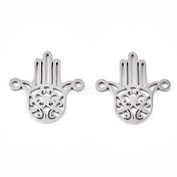 201 Stainless Steel Links Connectors, Laser Cut, for Religion, Hamsa Hand/Hand of Fatima/Hand of Miriam, Stainless Steel Color, 18.5x18x1mm, Hole: 1.4mm(STAS-S080-036P)