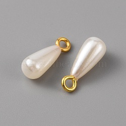 ABS Plastic Imitation Pearl Pendants, with Alloy Loops, Teardrop, Golden, 16x5.5mm, Hole: 1.8mm(KY-WH0045-25A-G)