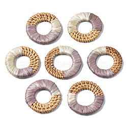 Handmade Reed Cane/Rattan Woven Linking Rings, with Raffia, For Making Straw Earrings and Necklaces, Donut, Rosy Brown, 39~44x4~6mm, Hole: 17~22mm(X-WOVE-S119-16A)