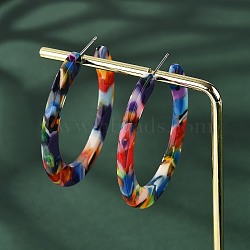 Cellulose Acetate(Resin) Half Hoop Earrings, with 304 Stainless Steel Pin, Round, Colorful, 41x2.5mm, Pin: 0.7mm(X-KY-S163-374)