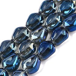 Electroplate Glass Beads Strands, Nuggets, Marine Blue, 12x10.5x7.5mm, Hole: 1mm, about 50pcs/strand, 23.62''(60cm)(EGLA-T021-08J)