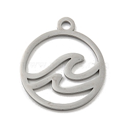 304 Stainless Steel Pendants, Laser Cut, Stainless Steel Color, Flat Round Charm, Wave, 25x21.5x1mm, Hole: 2.5mm(STAS-B056-26P-01)