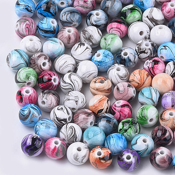 Opaque Spray Painted Acrylic Beads, Round, Mixed Color, 12x11mm, Hole: 2mm, about 520pcs/500g