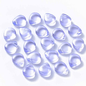 Transparent Spray Painted Glass Beads, Top Drilled Beads, with Glitter Powder, Teardrop, Lilac, 12.5x10.5x5.5mm, Hole: 0.9mm