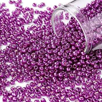 12/0 Glass Seed Beads, Metallic Colours Style, Round, Purple, 12/0, 2mm, Hole: 1mm, about 30000pcs/pound