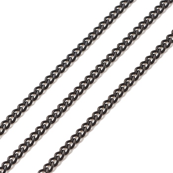 304 Stainless Steel Curb Chains, Soldered, with Spool, Electrophoresis Black, 2.5x2x0.5mm, about 32.81 Feet(10m)/Roll