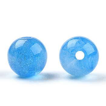 Round Imitation Cat Eye Resin Beads, with Glitter Powder, Dodger Blue, 8mm, Hole: 1.6~1.8mm