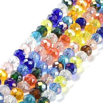 Glass Beads Strands, Faceted, Rondelle, Mixed Color, 10x8mm, Hole: 1mm, about 63~65pcs/strand, 19.2~20 inch(48~50cm)