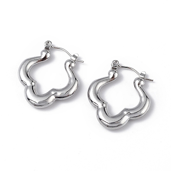 304 Stainless Steel Flower Hoop Earrings for Women, Stainless Steel Color, 25x22x4mm, Pin: 0.6mm