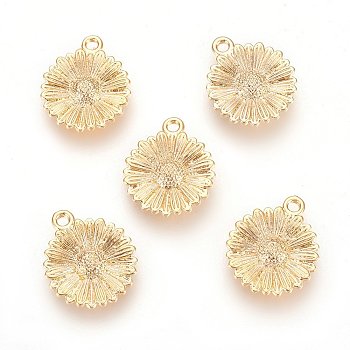 Brass Charms, Nickel Free, Real 18K Gold Plated, Flower, 14.5x12x2mm, Hole: 1.5mm