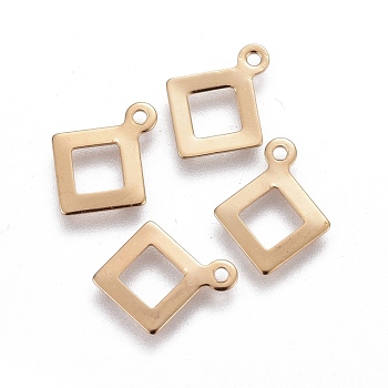 201 Stainless Steel Charms, Cut-Out, Rhombus, Golden, 11.5~12x9.5x0.5~0.6mm, Hole: 1mm