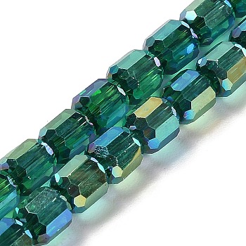 Electroplate Glass Beads Strands, Faceted, Column, Green, 6x6.5mm, Hole: 1mm, about 72pcs/strand, 20.87''(53cm)