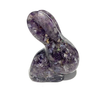 Resin Rabbit Figurine Home Decoration, with Natural Amethyst Chips Inside Display Decorations, 40x60x70mm