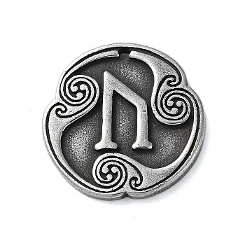 Rune Letters Alloy Pendants, Round, Antique Silver, 25x3mm, Hole: 1.6mm