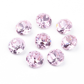 Pointed Back & Back Plated Glass Rhinestone Cabochons, Grade A, Faceted, Flat Round, Light Rose, 8x4.5mm