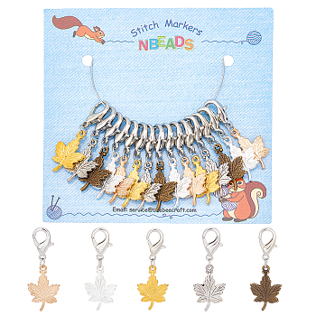 Alloy Maple Leaf Pendant Decorations, Lobster Clasp Charms, Clip-on Charms, for Keychain, Purse, Backpack Ornament, Stitch Marker, Mixed Color, 41mm, 5 color, 3pcs/color, 15pcs/set