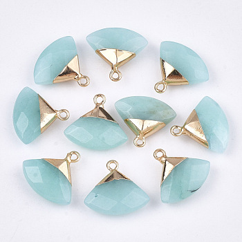 Electroplate Natural White Jade Pendants, with Brass Findings, Faceted, Triangle, Dyed, Golden, Aquamarine, 17~18x19~20x6~7mm, Hole: 1.8mm