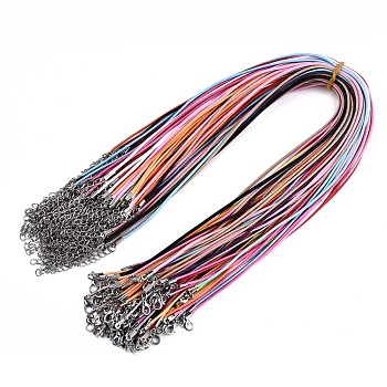 Waxed Cotton Cord Necklace Making, with Alloy Lobster Claw Clasps and Iron End Chains, Platinum, Mixed Color, 17.12 inch(43.5cm), 1.5mm