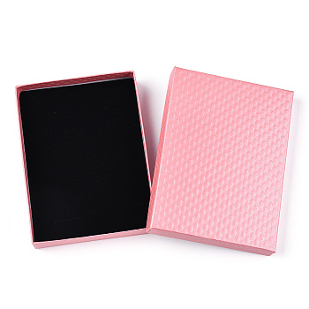 Rhombus Textured Cardboard Jewelry Boxes, with Black Sponge, for Jewelry Gift Packaging, Rectangle, Pink, 16x12x3.2cm, Inside: 15.3×11.3cm.