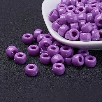 Opaque Acrylic European Beads, Barrel, Medium Purple, 9x6mm, Hole: 4mm, about 1900pcs/500g