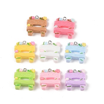 Opaque Resin Pendants, Flower Bench Charms with Platinum Plated Iron Loops, Mixed Color, 24x22.5x8.5mm, Hole: 2mm