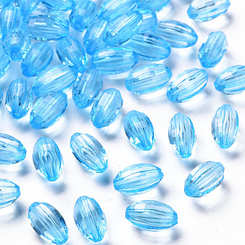 Transparent Acrylic Beads, Corrugated Oval, Deep Sky Blue, 11x6.5mm, Hole: 1.5mm, about 1880pcs/500g