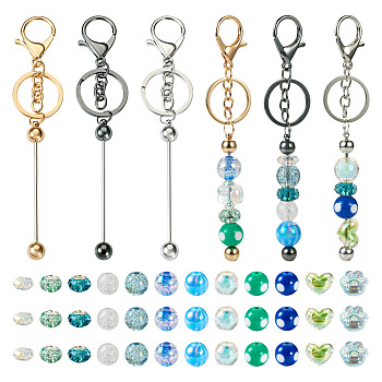 Pandahall DIY Beadable Keychain Making Kit, Including Alloy Bar Beadable Keychain, Acrylic & Resin Beads, Round & Cat Paw Print, Mixed Color, 13~16x13~18.5x5.5~16mm, Hole: 2.5~5mm