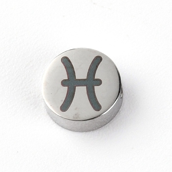 304 Stainless Steel Beads, Twelve Constellations, Stainless Steel Color, Pisces, 8x3mm, Hole: 2mm