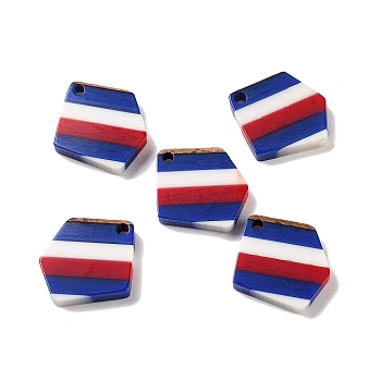 Independence Day Opaque Striped Resin & Walnut Wood Pendants, Geometric Charms, Nuggets, 20.6x18.6x3.5mm, Hole: 2mm