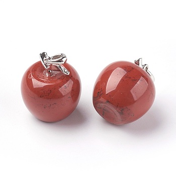 Natural Red Jasper Pendants, with Alloy Finding, Apple, Platinum, 23x20mm, Hole: 2.5x5mm