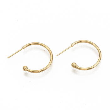 Brass Stud Earrings, Half Hoop Earrings, Nickel Free, Real 18K Gold Plated, 20.5x20.5x3mm, Pin: 0.8mm