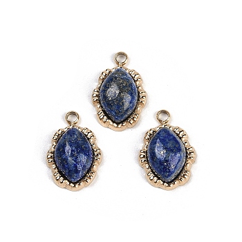 Natural Lapis Lazuli Oval Charms, with Ion Plating(IP) 304 Stainless Steel Findings, Real 18K Gold Plated, 14x10x5mm, Hole: 1.2mm