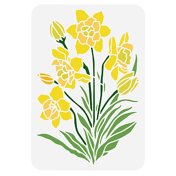 Plastic Drawing Painting Stencils Templates, for Painting on Scrapbook Fabric Tiles Floor Furniture Wood, Rectangle, March Daffodil, 29.7x21cm