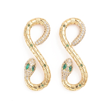 Brass Micro Pave Cubic Zirconia Links, Snake, Golden, 32.5x12x3mm, Hole: 6x10mm