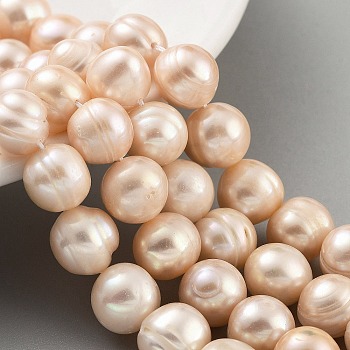 Natural Cultured Freshwater Pearl Beads Strands, Potato, Light Salmon, 11~12mm, Hole: 0.6mm, about 17~18pcs/strand, 7.09~7.48 inch(18~19cm)