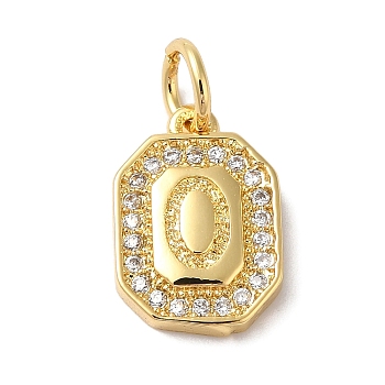 Real 18K Gold Plated Brass Micro Pave Clear Cubic Zirconia Pendants, with Jump Ring, Long-Lasting Plated, Lead Free & Cadmium Free, Letter Charms, Letter O, 12x8.5x2mm, Hole: 3mm