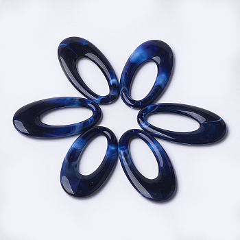 Acrylic Pendants, Imitation Gemstone Style, Oval, Dark Blue, 47x25x4.5mm, Hole: 1.8mm, about 170pcs/500g