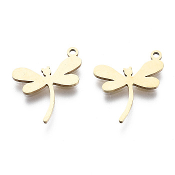 201 Stainless Steel Charms, Laser Cut, Dragonfly, Golden, 12.5x13.5x1mm, Hole: 1.4mm