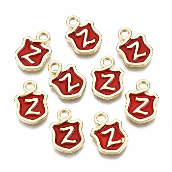 Alloy Enamel Charms, Cadmium Free & Lead Free, Shield with Initial Letters, Light Gold, Letter.Z, 14x10x2mm, Hole: 2mm