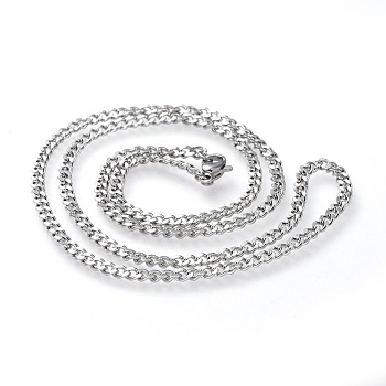 201 Stainless Steel Curb Chain Necklace, with Lobster Claw Clasps, Stainless Steel Color, 19.6 inch(50cm), 3mm