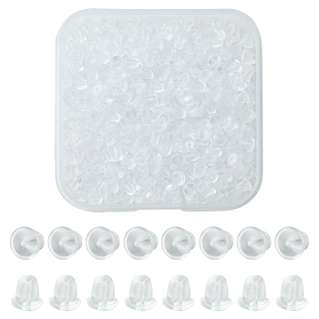 600Pcs Plastic Bell Ear Nuts, Safety Earring Backs, Clear, 4x4mm, Hole: 1mm