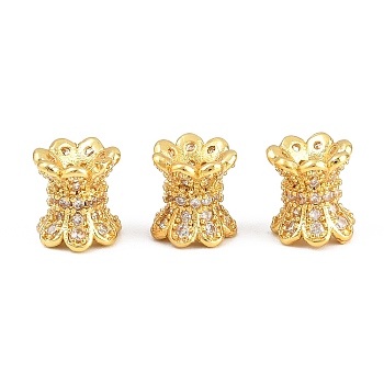 Brass Micro Pave Clear Cubic Zirconia Beads, Tube, Rack Plating, Long-Lasting Plated, Lead Free & Cadmium Free, Golden, 8x7mm, Hole: 2mm