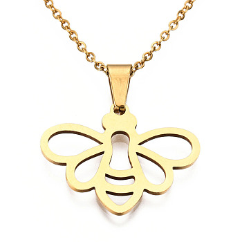 201 Stainless Steel Pendants Necklaces, with Cable Chains and Lobster Claw Clasps, Bee, Golden, 17.71 inch(45cm), 1.5mm