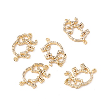 Brass Micro Pave Clear Cubic Zirconia Connector Charms, Elephant, Golden, 14x23x2mm, Hole: 1.2mm