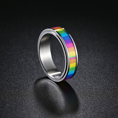 Rainbow Color Pride Flag Enamel Rectangle Rotating Ring(RABO-PW0001-038A)-2