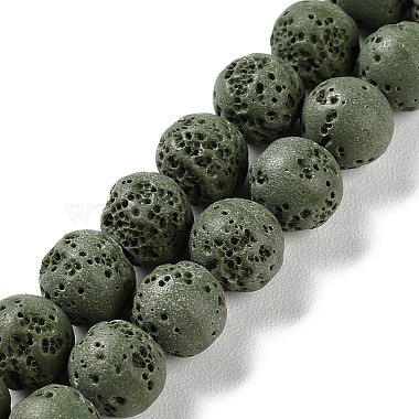 Dark Olive Green Round Lava Rock Beads