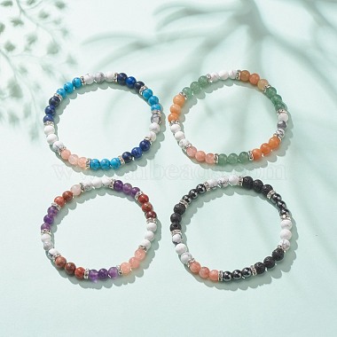 Natural & Synthetic Mixed Gemstone Round Beaded Stretch Bracelet for Women (BJEW-JB08336)-2